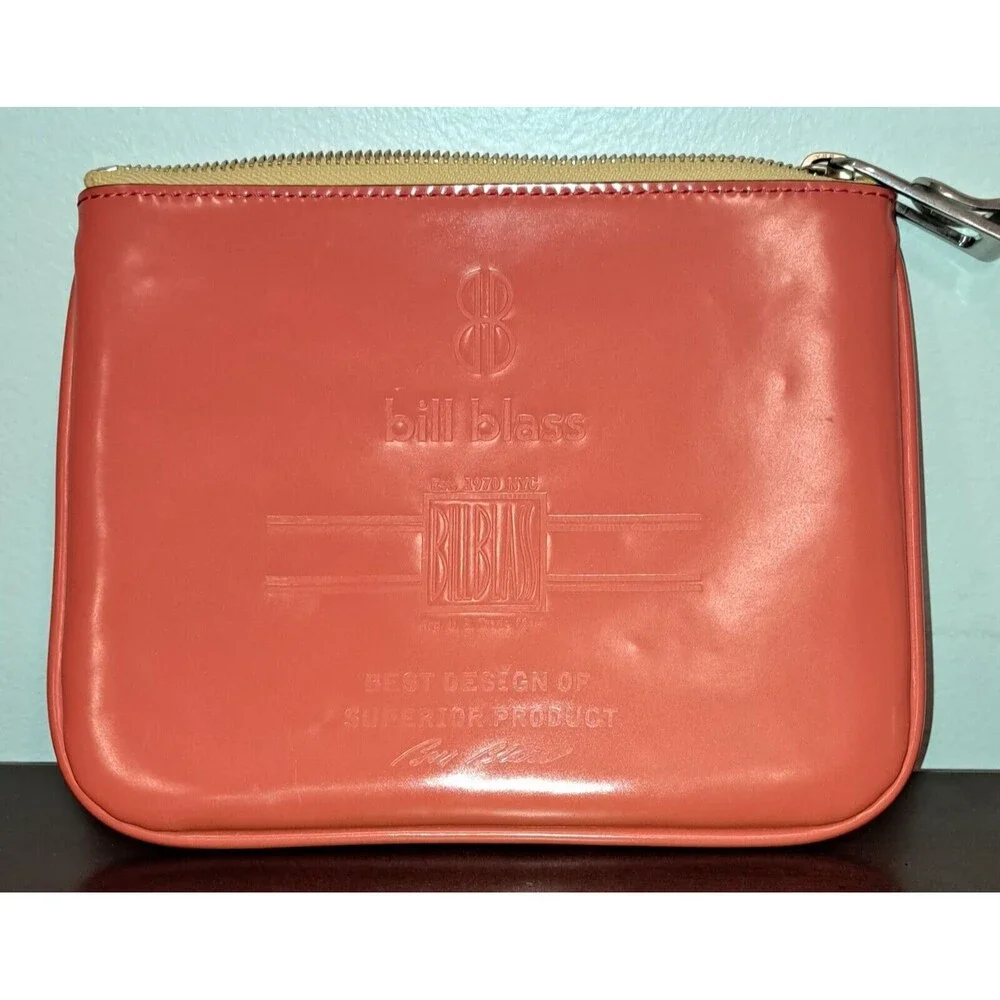 Bill Blass Orange Glossy Cosmetic Makeup Bag Pouch Vintage Collectible‎